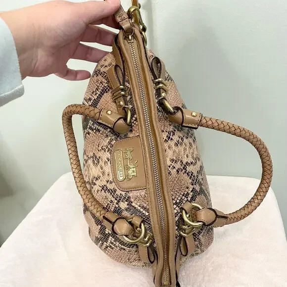 Coach Madison Tan Brown Leather Snakeskin Embossed Python Sophia Satchel Bag - Picture 6 of 9